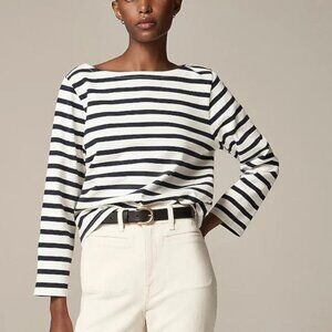J. Crew Classic Mariner Striped Boatneck Long-Sleeve Cotton Tee - Small